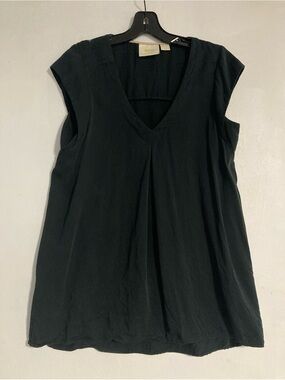 MAEVE by Anthropologie Ally Cupro Tunic Sleeveless Top S Black V-Neck